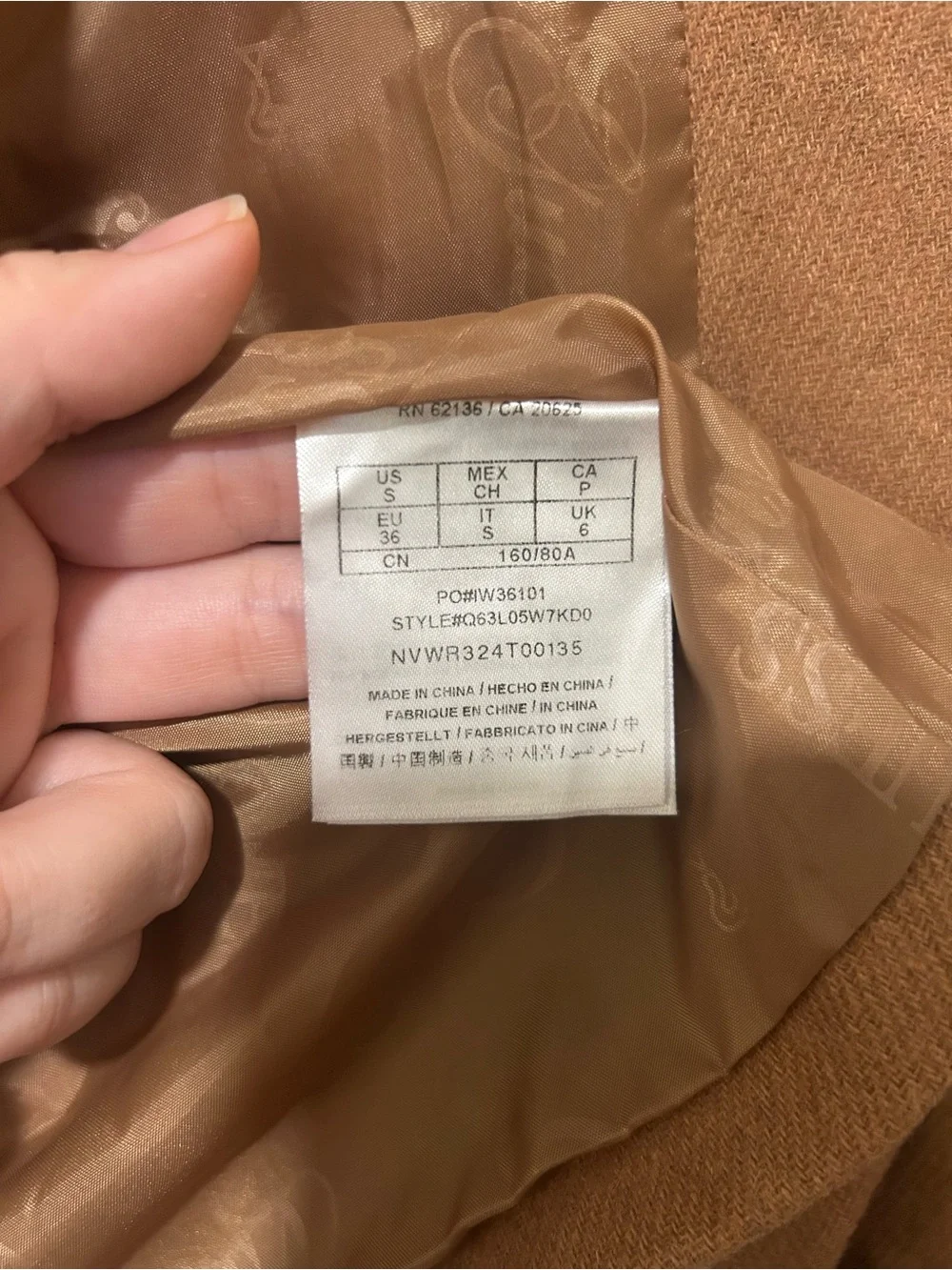 GUESS Camel Buckle Toggle Coat Jacket Small Wool Blend Preppy Quiet Luxury Chic